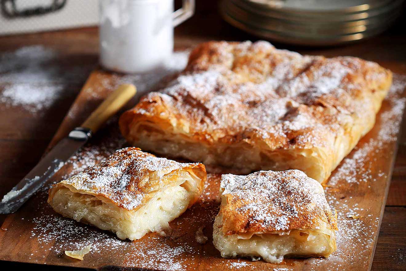 Greek Bougatsa (Semolina custard in crispy phyllo)
